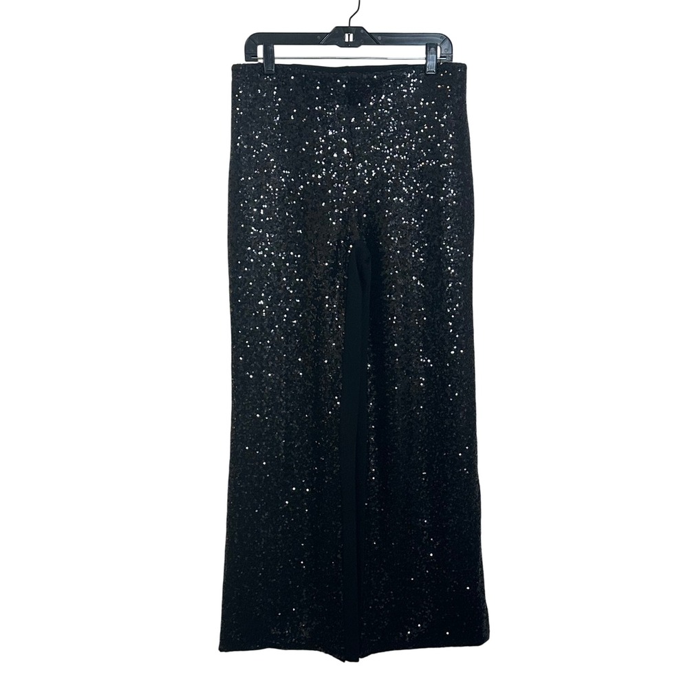 Chico's Juliet Sequin Wide Leg Pant Size 1.5R US 10R Black Holiday Party Glamour